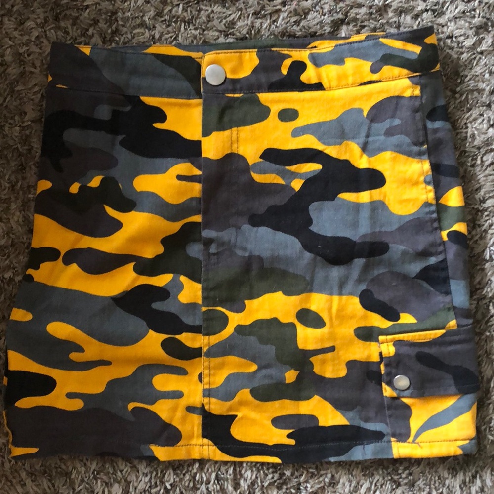Yellow Camo Jean Skirt